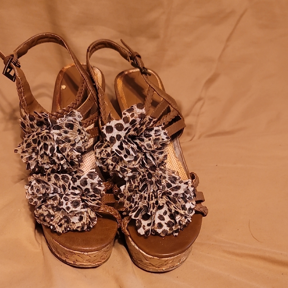 Madden Girl Brown Leopard Wedge Sandals